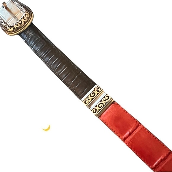 ▶️ Brighton ◀️ Red Black Embossed Leather Reversible Belt, Size ML 32 - Picture 9 of 12